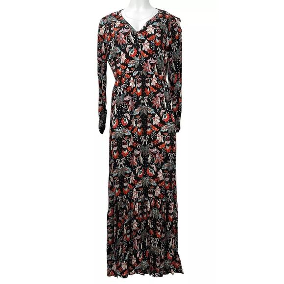 New York & Company Women Black Maxi Dress W/Floral Print Size Small Long Sleeve - Picture 1 of 16